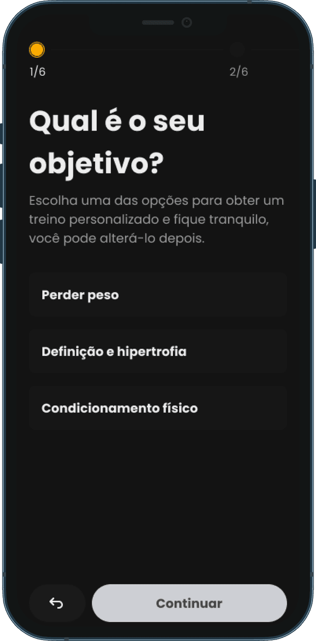 Tela de seleção de objetivo